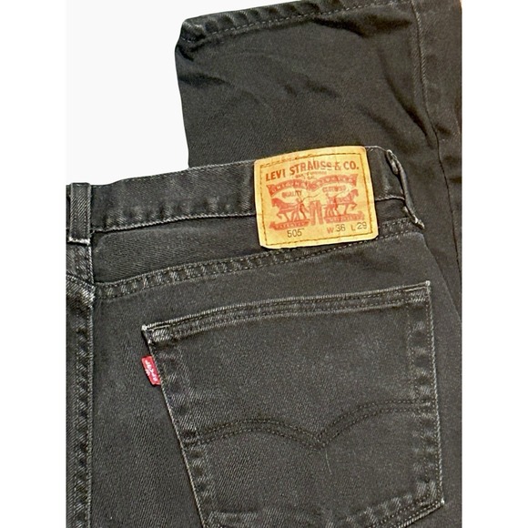 Levis Jeans Mens 36x29 Black 505 Dark Denim Pant Faded Workwear Regular Straight - Picture 3 of 4